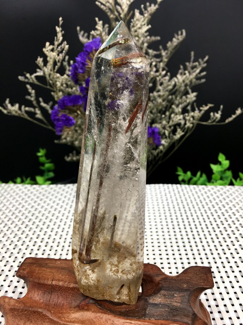 Rare Large Clear brown Rutilated Inclusions Quartz PointCrystal TowerGold Needles Crystal specimenspecial giftCrystal energyself stand