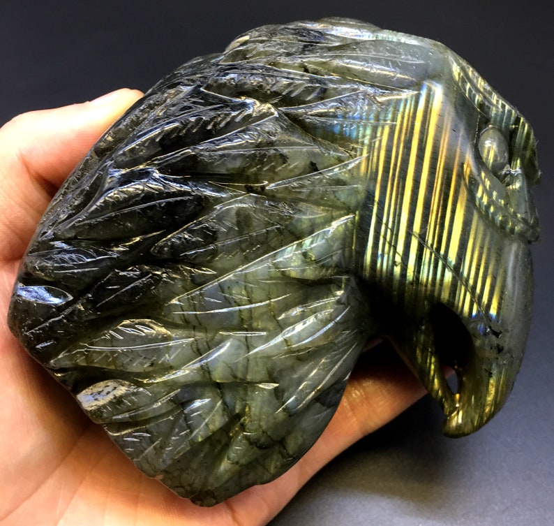 Hand carved Labradorite eagleShiny Polished Labradorite JewelryChakra ReikiHome Decorcollectibles 802g#HJ39