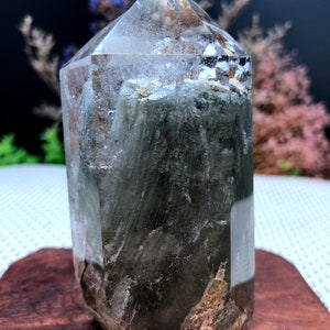 Rare Natural Large Included Garden Green Phantom Quartz Tower /Scenic Quartz Point/lodalite/energy stone/healing crystal/special gift
