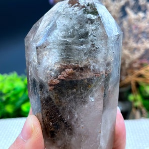 Rare Natural Large Included Garden Green+brown Phantom Quartz Tower /Scenic Quartz Point/lodalite/energy stone/healing crystal/special gift