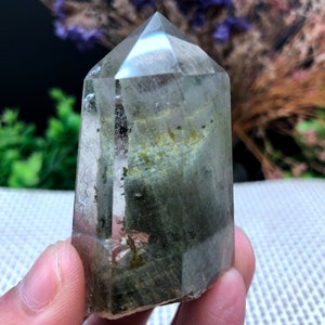 Rare Natural Large Included Garden Green Phantom Quartz Tower /Scenic Quartz Point/lodalite/energy stone/healing crystal/special gift