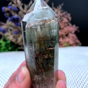 Rare Natural Large Included Garden Green Phantom Quartz Tower /Scenic Quartz Point/lodalite/energy stone/healing crystal/special gift