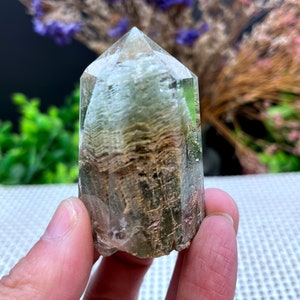 Rare Natural Large Included Garden Green Phantom Quartz Tower /Scenic Quartz Point/lodalite/energy stone/healing crystal/special gift