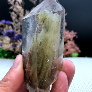 Rare Natural Large Included Garden Green Phantom Quartz Tower /Scenic Quartz Point/lodalite/energy stone/healing crystal/special gift