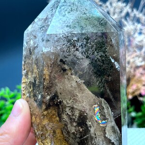 Rare Natural Large Included Garden Green Phantom Quartz Tower /Scenic Quartz Point/lodalite/energy stone/healing crystal/special gift