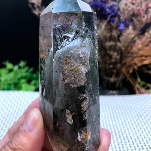 Rare Natural Large Included Garden Green Phantom Quartz Tower /Scenic Quartz Point/lodalite/energy stone/healing crystal/special gift
