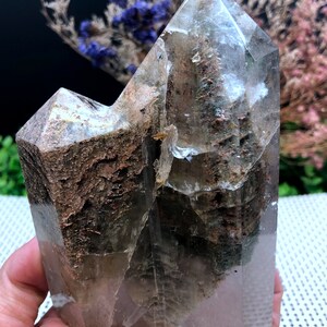 Rare Natural Large Included Garden Brown+Green Phantom Quartz Tower /Scenic Quartz Point/lodalite/energy stone/healing crystal/special gift