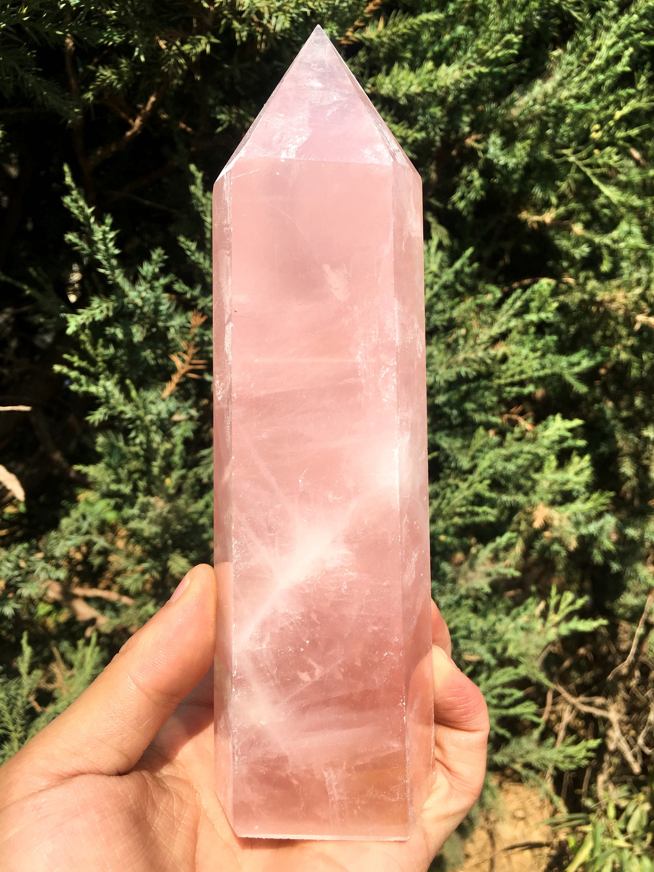 Clear Rainbow Rose Quartz Crystal Tower/Pink Point/Love Stone/Healing Crystal/Chakra/Feng Shui/Zen/Decor/Gift For Her