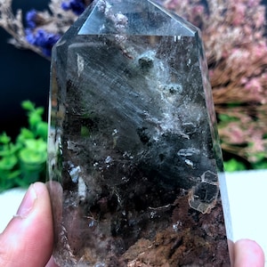 Rare Natural Large Included Garden Green Phantom Quartz Tower /Scenic Quartz Point/lodalite/energy stone/healing crystal/special gift