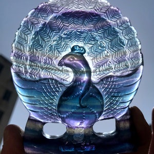 Hand carved raw rainbow color fluorite peacock /fluorite cluster carving decoration/color rock/healing stone/calm/Wicca/gift