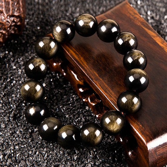 Color : Black Reiki Crystal Products Rainbow Obsidian Bracelet 6 mm Round Bead Reiki Healing Crystal Bracelet for Unisex