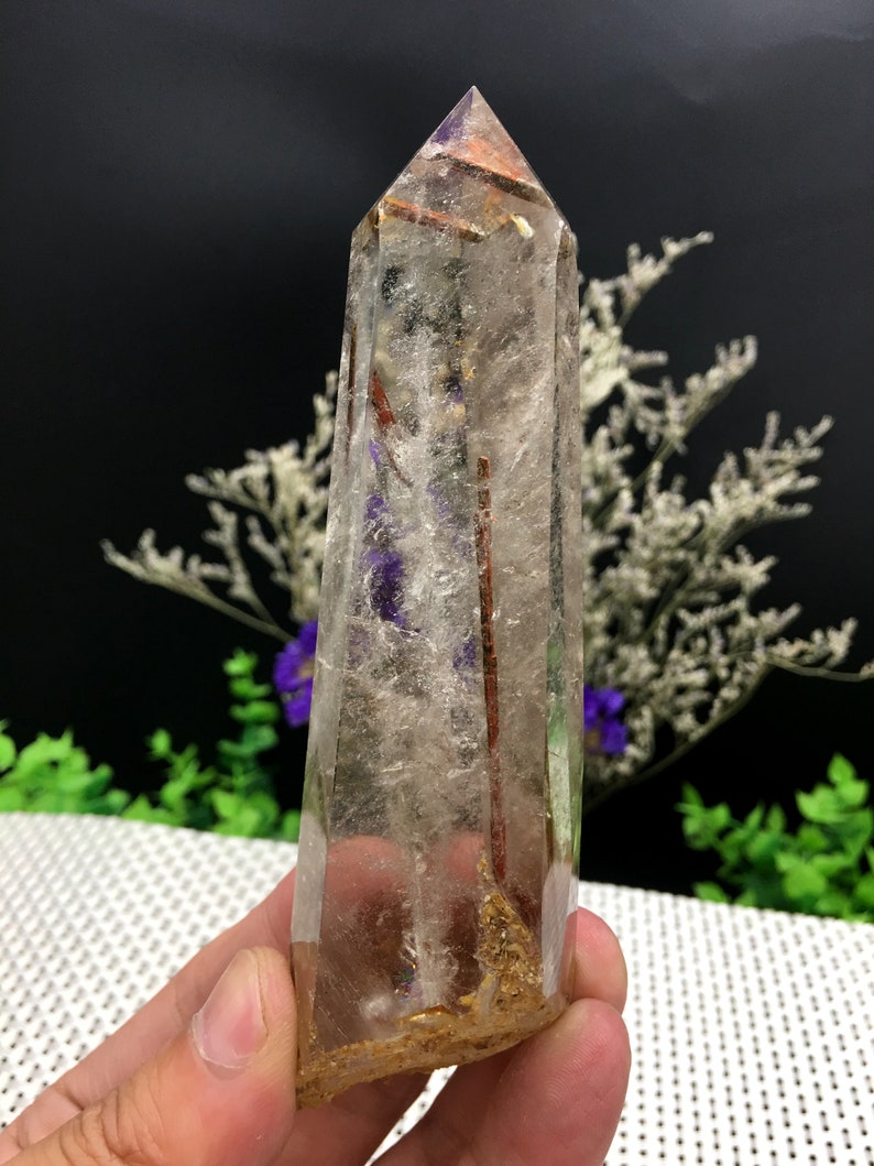 Rare Large Clear brown Rutilated Inclusions Quartz PointCrystal TowerGold Needles Crystal specimenspecial giftCrystal energyself stand