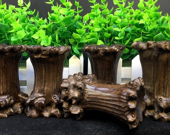 Hand Carved Round Hollowed-out Burlywood Sphere/Ball/Specimen Stand/Handmade Hollowing wood stand