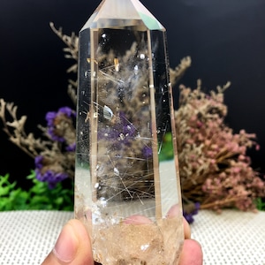 Rare Large Clear Golden Rutilated Inclusions Quartz Point/Crystal Tower/Gold Needles Crystal specimen/special gift/Crystal energy/self stand