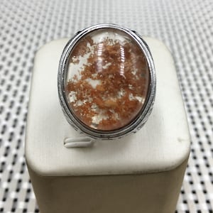 Rare Natural Large Included Garden Green Phantom Quartz ring/Scenic Quartz ring/lodalite/gift/Men&#39;s ring/Silver plated ring inlay.