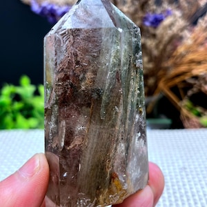Rare Natural Large Included Garden Green+brown Phantom Quartz Tower /Scenic Quartz Point/lodalite/energy stone/healing crystal/special gift