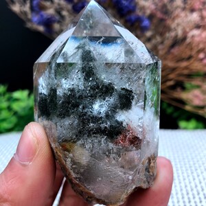 Rare Natural Large Included Garden Green Phantom Quartz Tower /Scenic Quartz Point/lodalite/energy stone/healing crystal/special gift