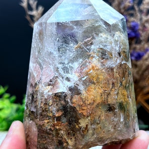 Rare Natural Large Included Garden Green+brown Phantom Quartz Tower /Scenic Quartz Point/lodalite/energy stone/healing crystal/special gift