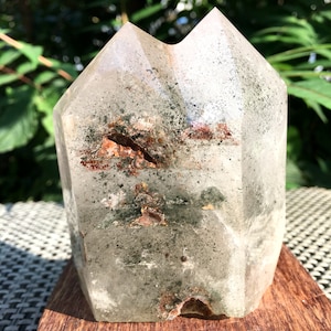 Rare Natural Large Included Garden Green Phantom Quartz Tower /Scenic Quartz Point/lodalite/energy stone/healing crystal/special gift