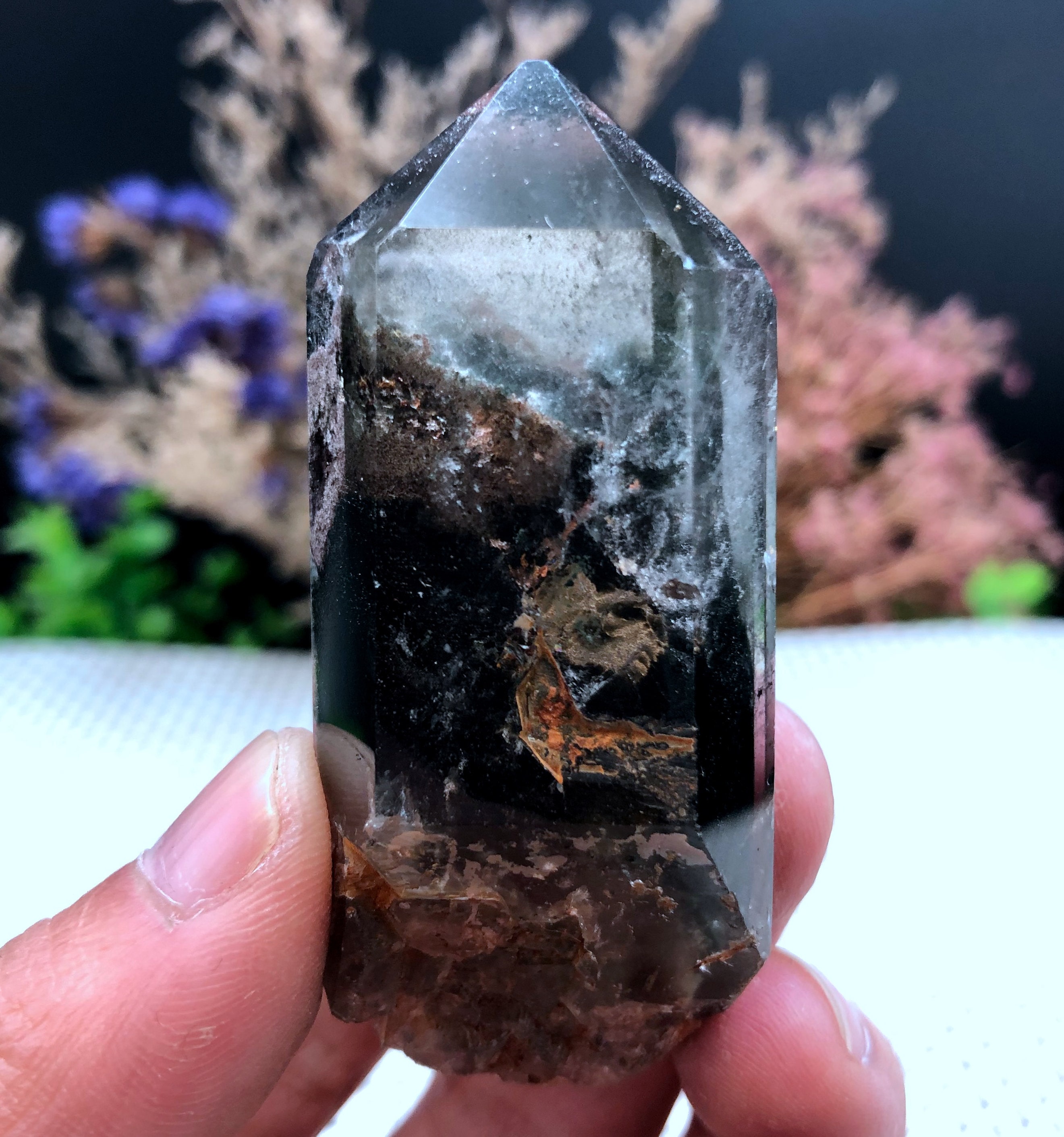 希少な天然大型ガーデングリーンファントムクォーツタワー/シーニック