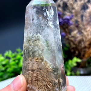 Rare Natural Large Included Garden Green Phantom Quartz Tower /Scenic Quartz Point/lodalite/energy stone/healing crystal/special gift