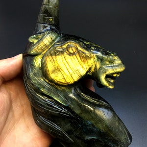 Hand carved Labradorite Unicorn /Shiny Polished Labradorite /Jewelry/Chakra Reiki/Home Decor/collectibles 789g#HJ38