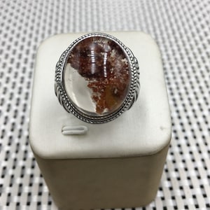 Rare Natural Large Included Garden Green Phantom Quartz ring/Scenic Quartz ring/lodalite/gift/Men&#39;s ring/Silver plated ring inlay.