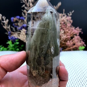 Rare Natural Large Included Garden Green Phantom Quartz Tower /Scenic Quartz Point/lodalite/energy stone/healing crystal/special gift