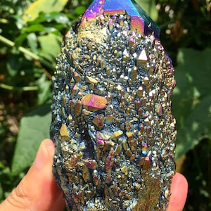 Aura Silver + rainbow Quartz Crystal Cluster/Angel Aura Quartz Crystal Cluster/Cluster Titanium Crystal Healing Crystal/Meditation/Energy