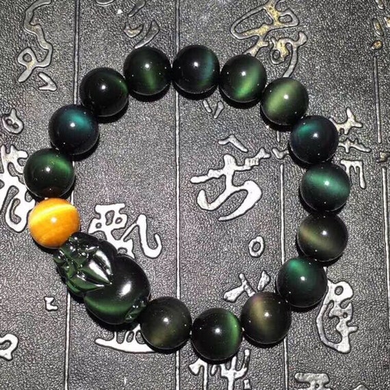 Top Natural Green Eye Black Obsidian Beads obsidian Bracelet