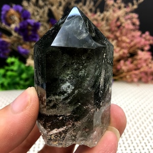 Rare Natural Large Included Garden Green Phantom Quartz Tower /Scenic Quartz Point/lodalite/energy stone/healing crystal/special gift