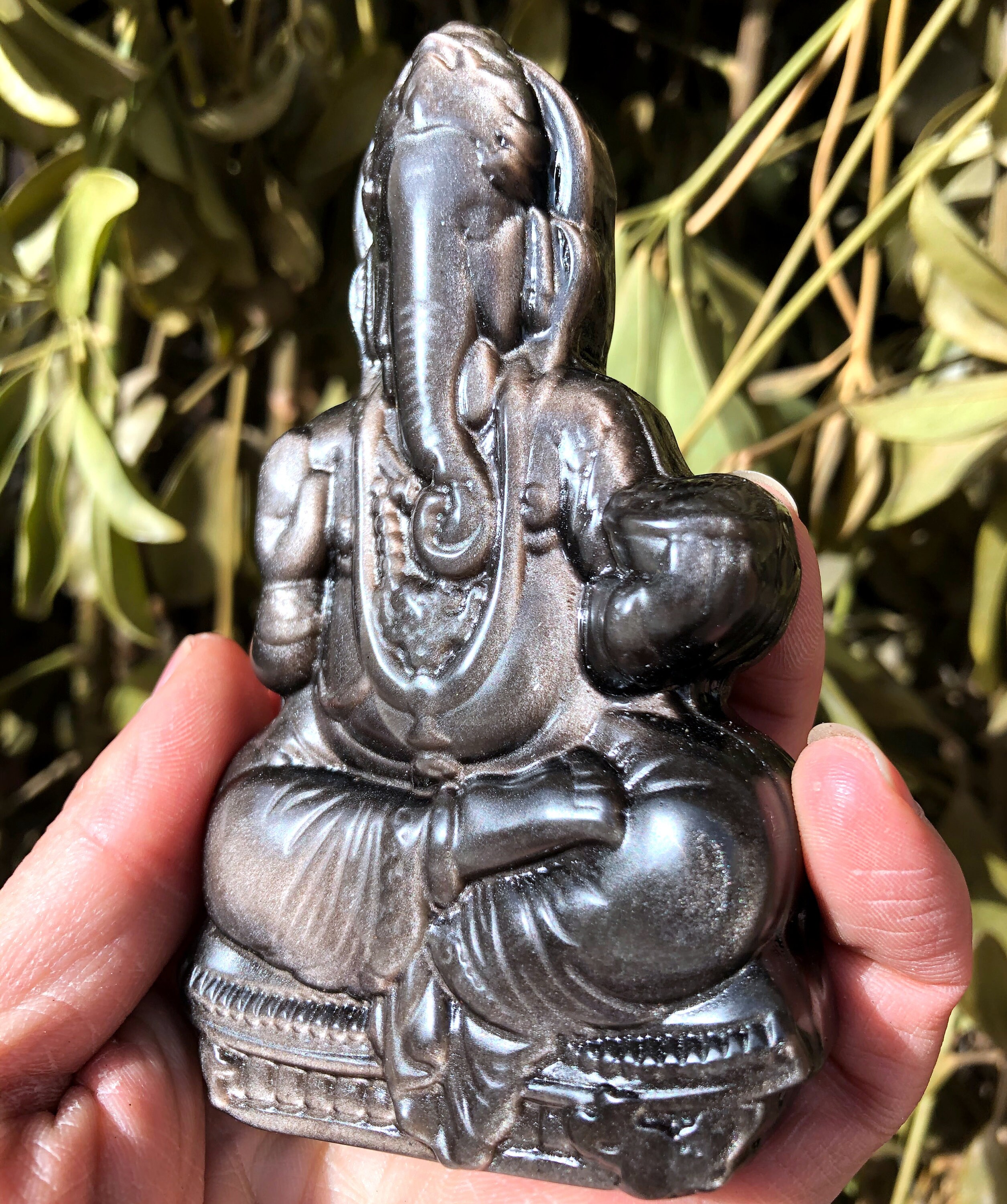 Hand Carved Gold Sheen Obsidian Crystal Quartz Buddha Statue
