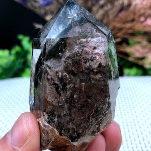 Rare Natural Large Included Garden Green Phantom Quartz Tower /Scenic Quartz Point/lodalite/energy stone/healing crystal/special gift