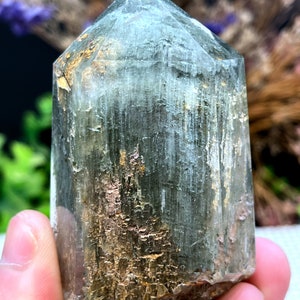 Rare Natural Large Included Garden Green Phantom Quartz Tower /Scenic Quartz Point/lodalite/energy stone/healing crystal/special gift