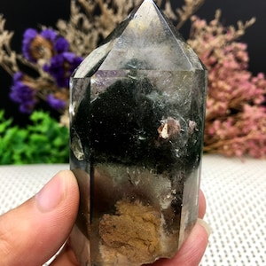 Rare Natural Large Included Garden Green Phantom Quartz Tower /Scenic Quartz Point/lodalite/energy stone/healing crystal/special gift