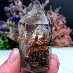 Rare Natural Large Included Garden Green+Brown Phantom Quartz Tower /Scenic Quartz Point/lodalite/energy stone/healing crystal/special gift