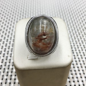 Rare Natural Large Included Garden Green Phantom Quartz ring/Scenic Quartz ring/lodalite/gift/Men&#39;s ring/Silver plated ring inlay.