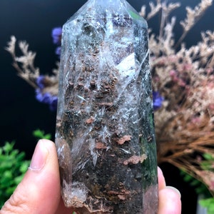 Rare Natural Large Included Garden Green Phantom Quartz Tower /Scenic Quartz Point/lodalite/energy stone/healing crystal/special gift