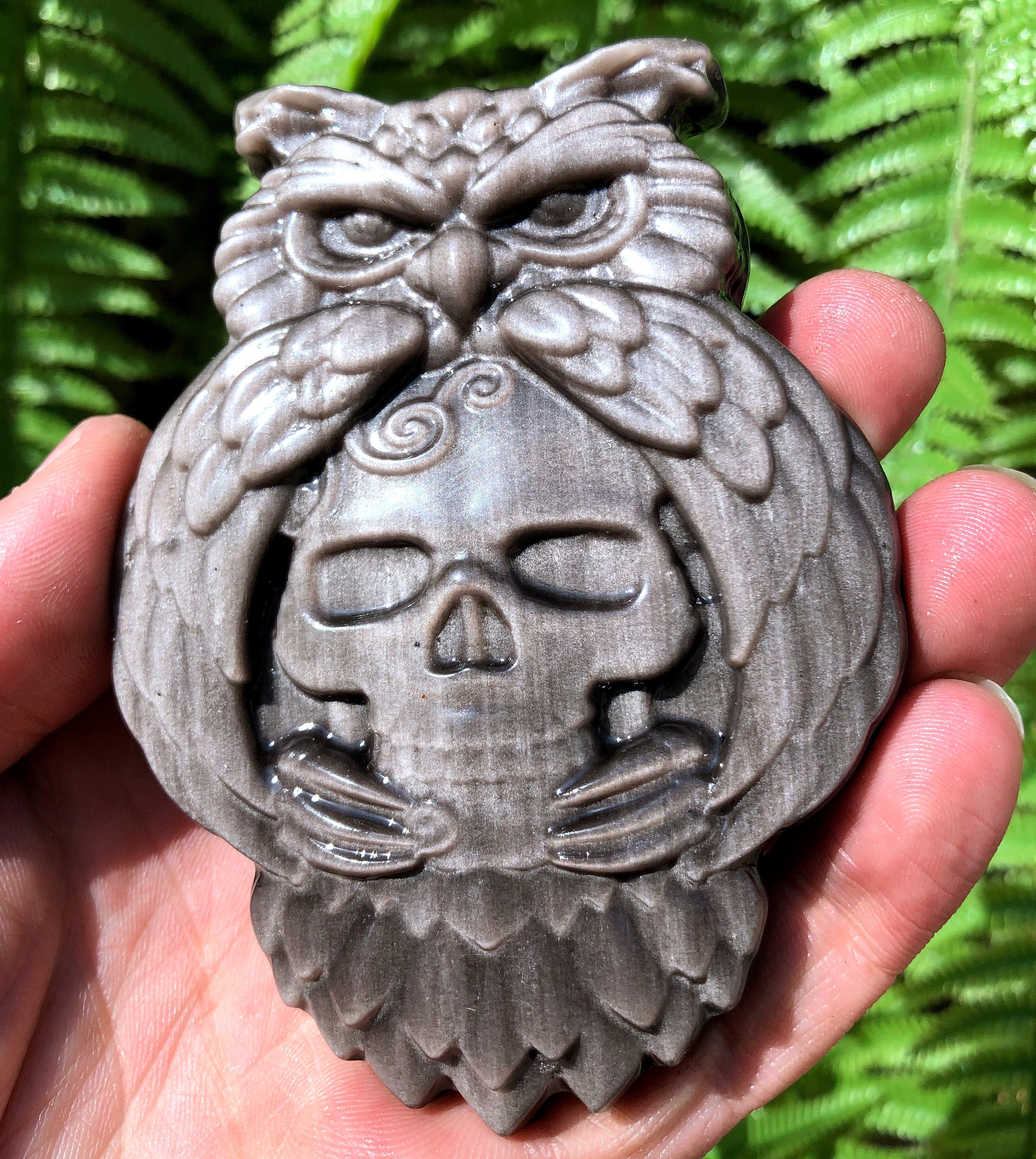 Hand carved Gold Sheen obsidian Crystal Quartz Owl Skull/Large obsidian carved snake/Home Décor/Handmade Quartz snake/Crystal Décor