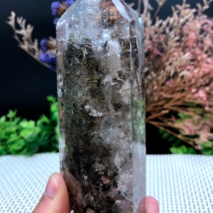 Rare Natural Large Included Garden Green Phantom Quartz Tower /Scenic Quartz Point/lodalite/energy stone/healing crystal/special gift
