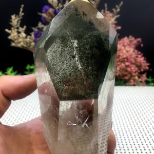 Rare Natural Large Included Garden Green Phantom Quartz Tower /Scenic Quartz Point/lodalite/energy stone/healing crystal/special gift