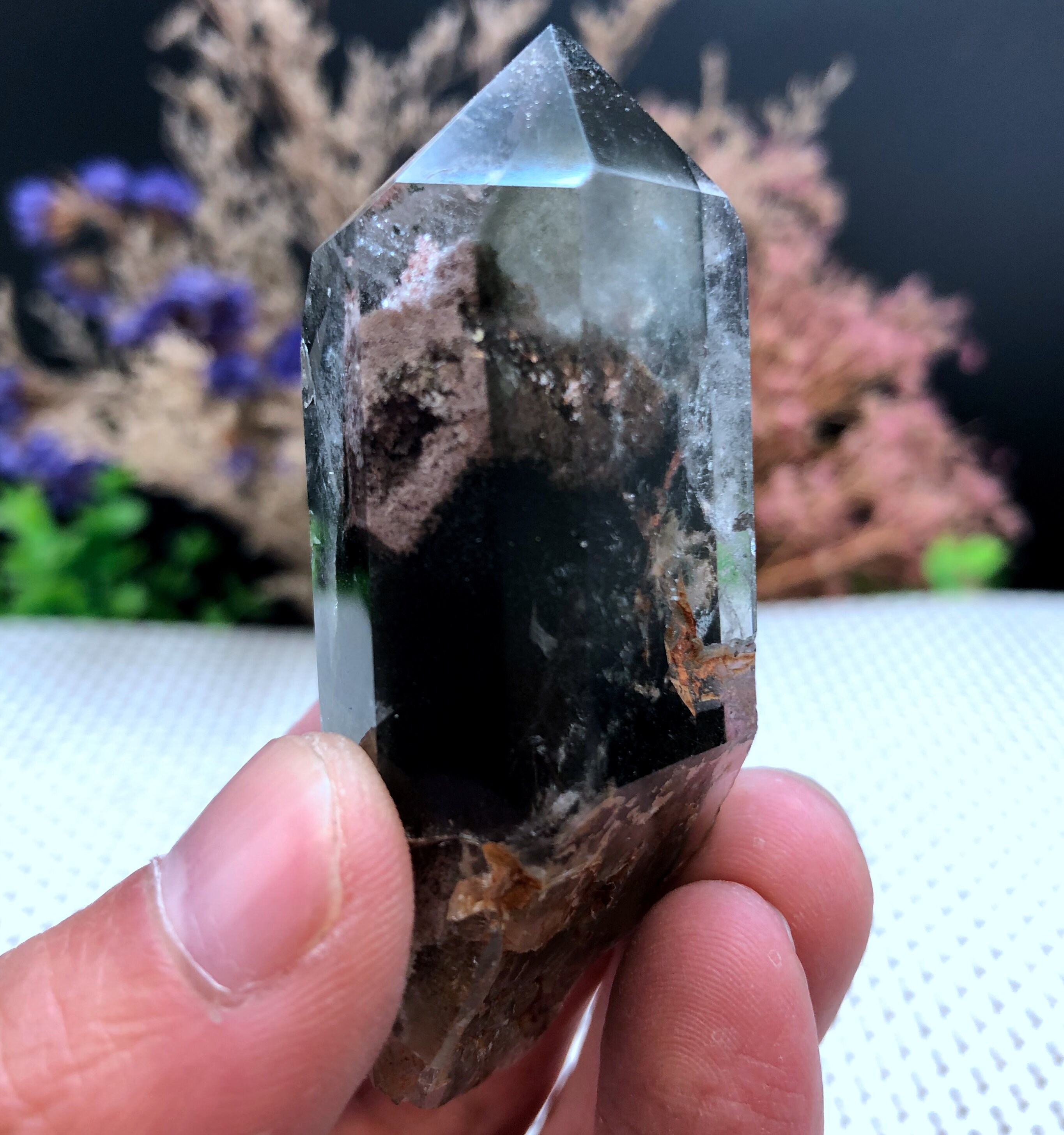 希少な天然大型ガーデングリーンファントムクォーツタワー/シーニック