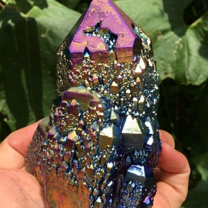 Aura Silver + rainbow Quartz Crystal Cluster/Angel Aura Quartz Crystal Cluster/Cluster Titanium Crystal Healing Crystal/Meditation/Energy