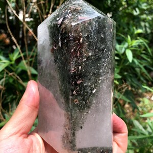 Rare Natural Large Included Garden Green Phantom Quartz Tower /Scenic Quartz Point/lodalite/energy stone/healing crystal/special gift