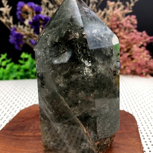 Rare Natural Large Included Garden Green Phantom Quartz Tower /Scenic Quartz Point/lodalite/energy stone/healing crystal/special gift