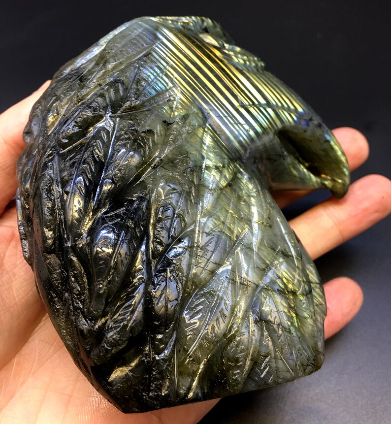 Hand carved Labradorite eagleShiny Polished Labradorite JewelryChakra ReikiHome Decorcollectibles 802g#HJ39
