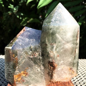 Rare Natural Large Included Garden Green Phantom Quartz Tower /Scenic Quartz Point/lodalite/energy stone/healing crystal/special gift
