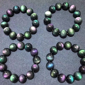 Top Natural Rainbow Black Obsidian Beads/Obsidian Bracelet/Grounding Jewelry/Reiki Energy Healing/Negativity Protection/present for her