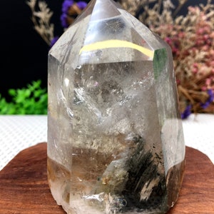 Rare Natural Large Included Garden Green Phantom Quartz Tower /Scenic Quartz Point/lodalite/energy stone/healing crystal/special gift