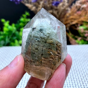 Rare Natural Large Included Garden Green Phantom Quartz Tower /Scenic Quartz Point/lodalite/energy stone/healing crystal/special gift